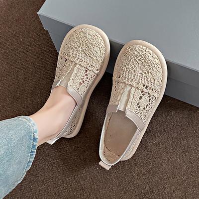 CRLAYDK 2024 летние женские кружевные жаккардовые мокасины тканые ажурные ленивые туфли без застежек пляжные дышащие для ходьбы пляжные путешествия на плоской подошве