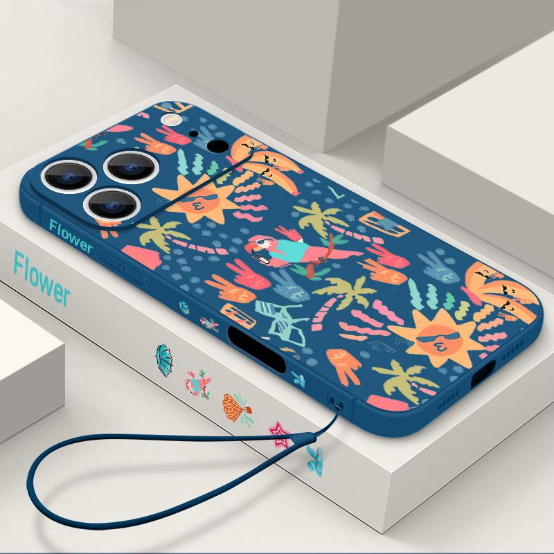 Чехол для iPhone 17 Pro Max Цветной Мультяшный Рисунок Мягкий Силиконовый Чехол с Ремешком Для iPhone 16 Pro Max Чехол iPhone 15 14 13 12 11 16E Air