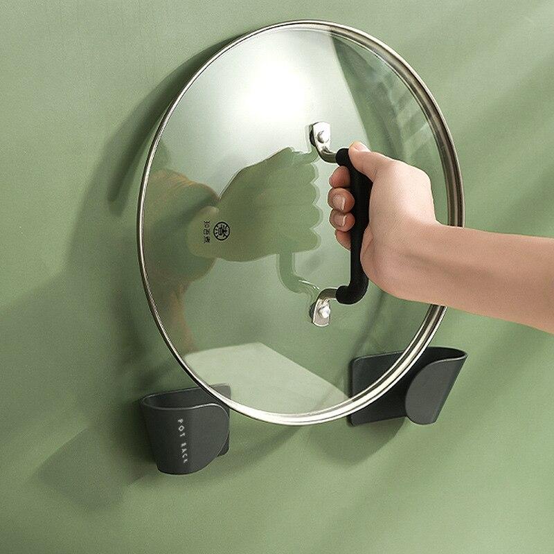 2 шт./компл. самоклеящийся держатель для крышки кастрюли, настенный подвесной держатель для кастрюли, без перфоратора, стеллаж для хранения кастрюли, кухонный органайзер