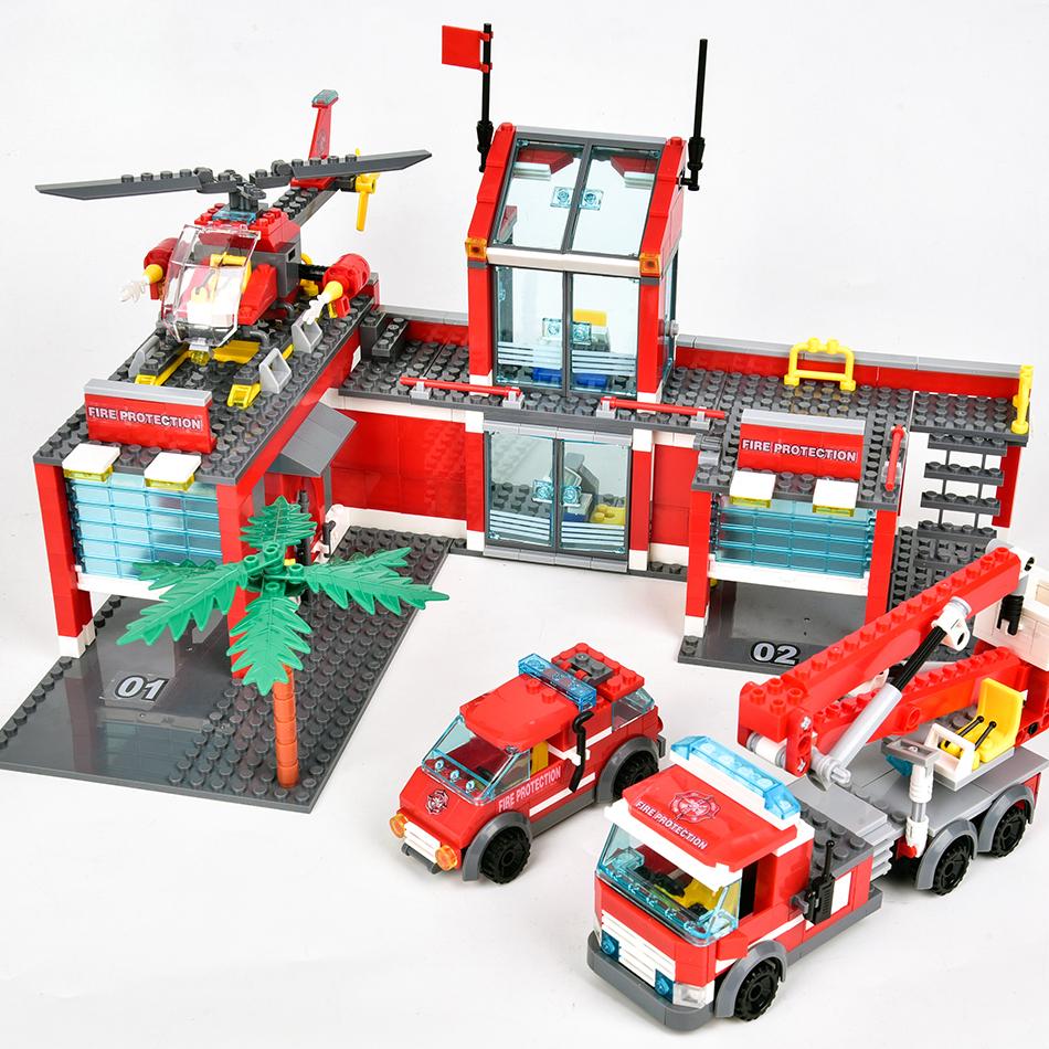 774pcs Fire Station Model Building Blocks Truck Helicopter Firefighter Bricks City Educational Toys For Children Gift