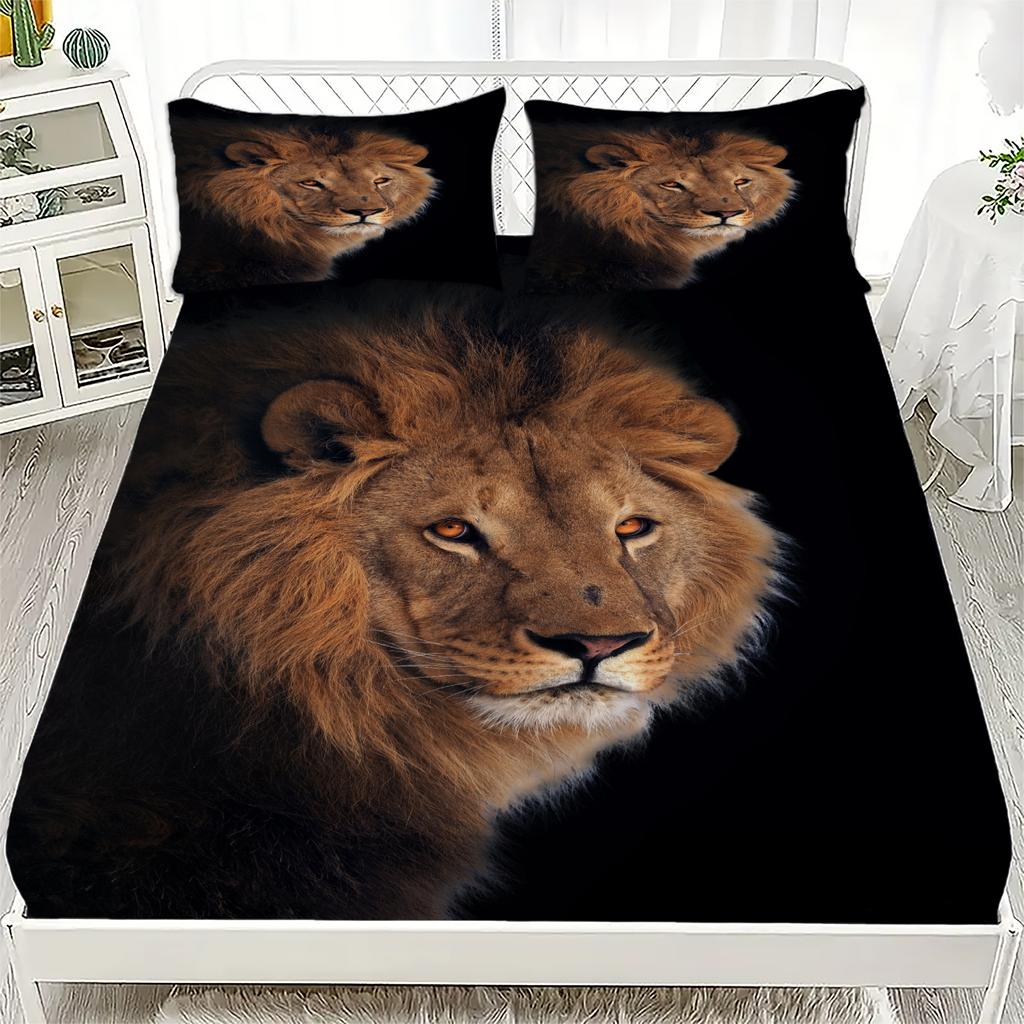 Africa Lion 3D Personalized Fitted Sheet Set- Queen Size King Size Including At Least One Pillowcase For Kids Adults