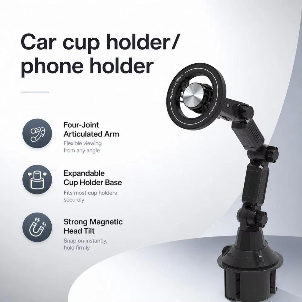 360 Degree Rotation Magnetic Phone Mount Multi-Joint Arm Car Drink Holder Ride-Sharing Vehicles