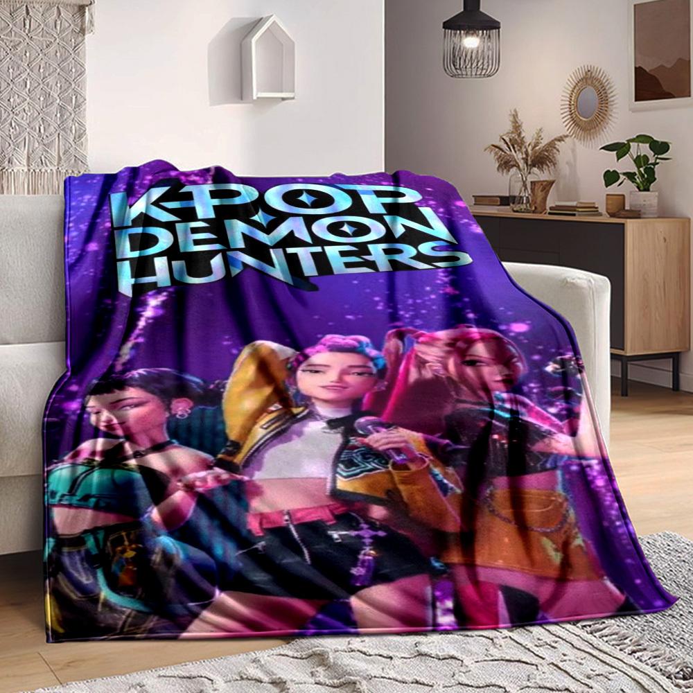 1PC K POP, DEMON HUNTERS Blanket Lightweight Flannel Throw Blanket for Sofa, Bed, Travel, Camping, Livingroom, Office, Couch