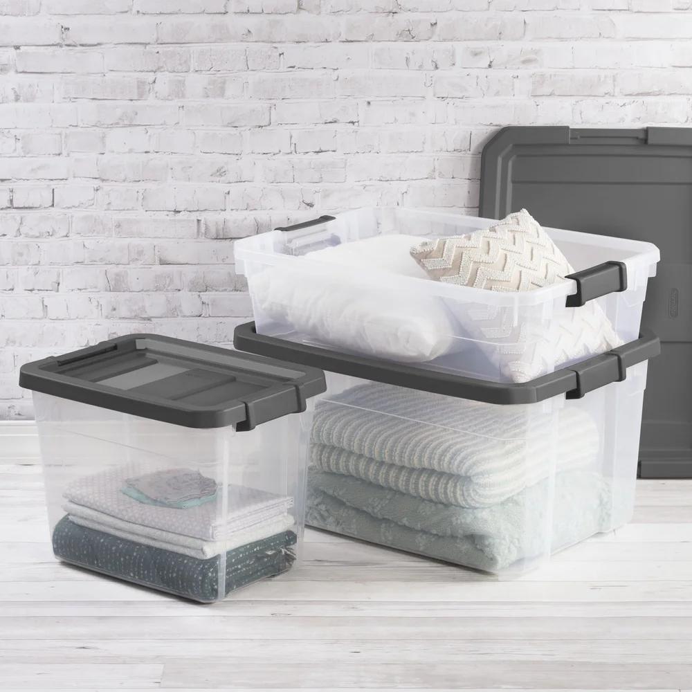 Прочный прозрачный пластиковый штабелируемый ящик с крышкой 40 кварт Сверхпрочный контейнер для хранения Штабелируемый Организация гаража подвала чердака