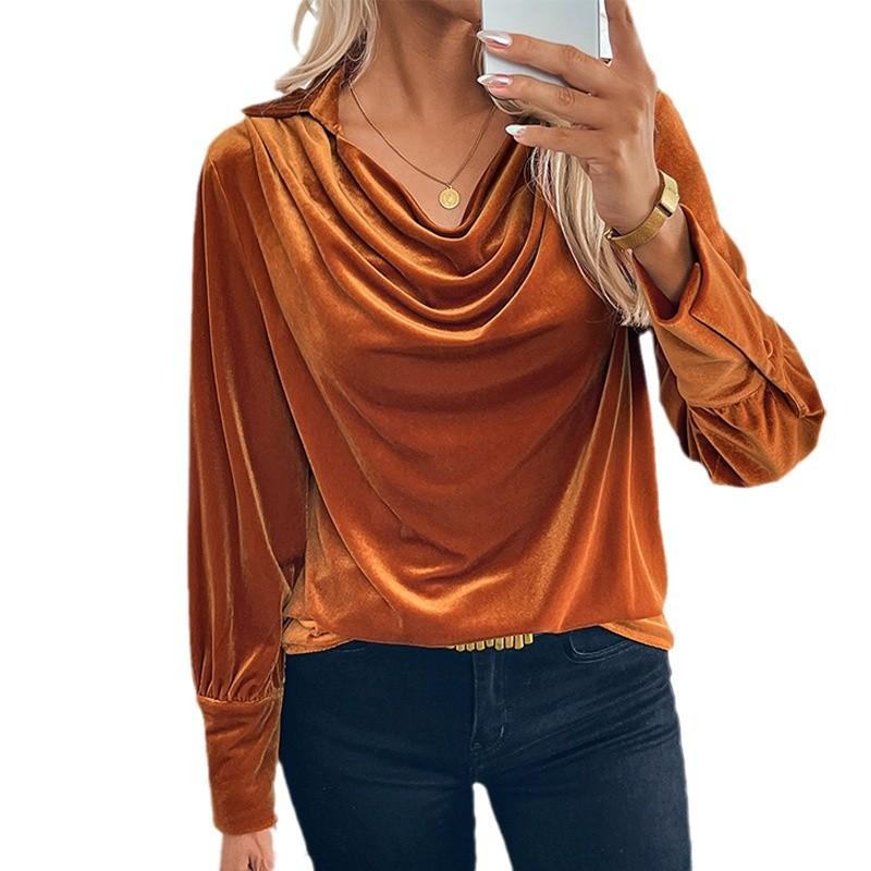 Temperament Vintage Velvet Shirt Elegant Swing Воротник Женская блузка