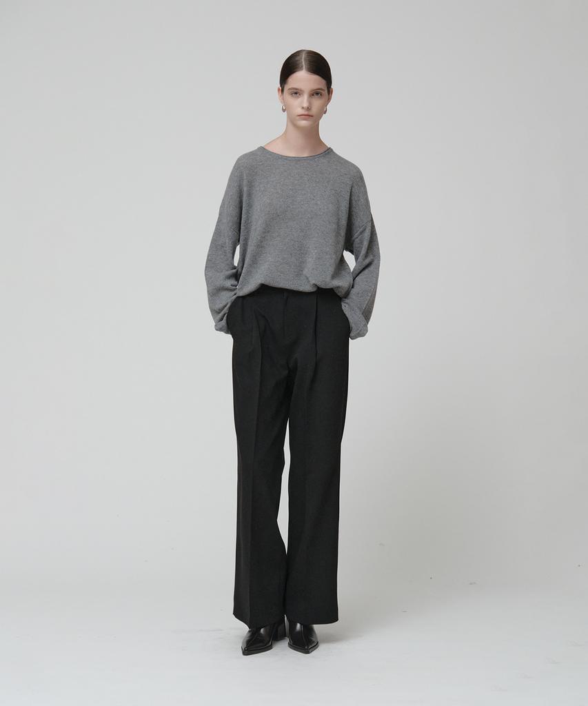 MUSEE [Essentiel] Arch Minimal Wool-Blend Semi-Wide Pants_Black