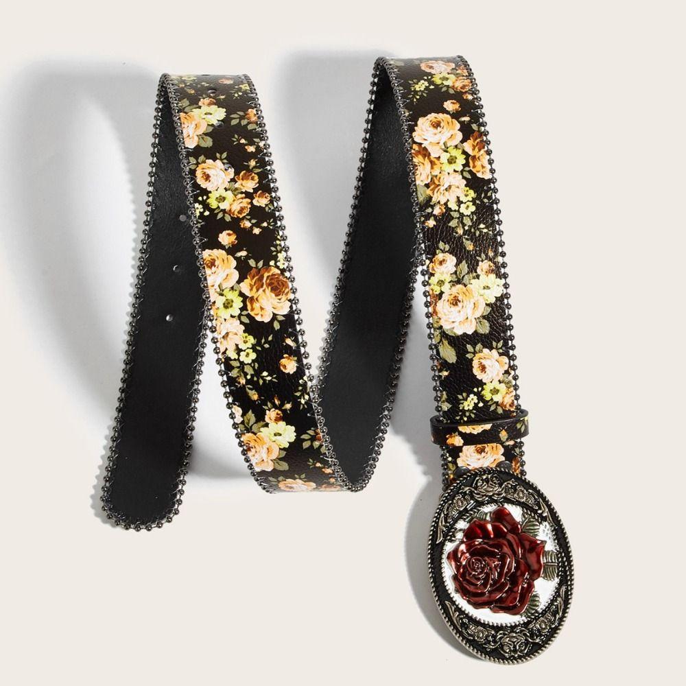 Border Bead Floral Jeans Belts Bohemian Style Retro Rose Flower Belt  Women's Accessories