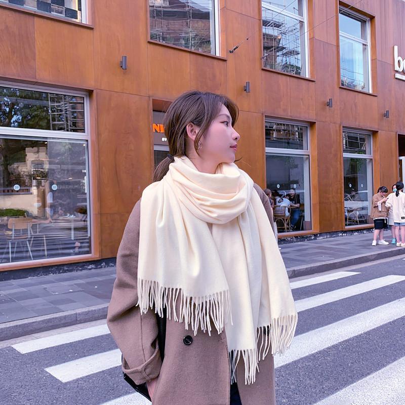 Scarf Women's autumn and winter warm thickened solid color cashmere scarf New shawl Korean version scarf