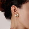 DIEYURO 316L Stainless Steel Golden Inlay Fish Tail Heart Pearl French Earrings Lady New Trend Earbob Jewelry Glamorou