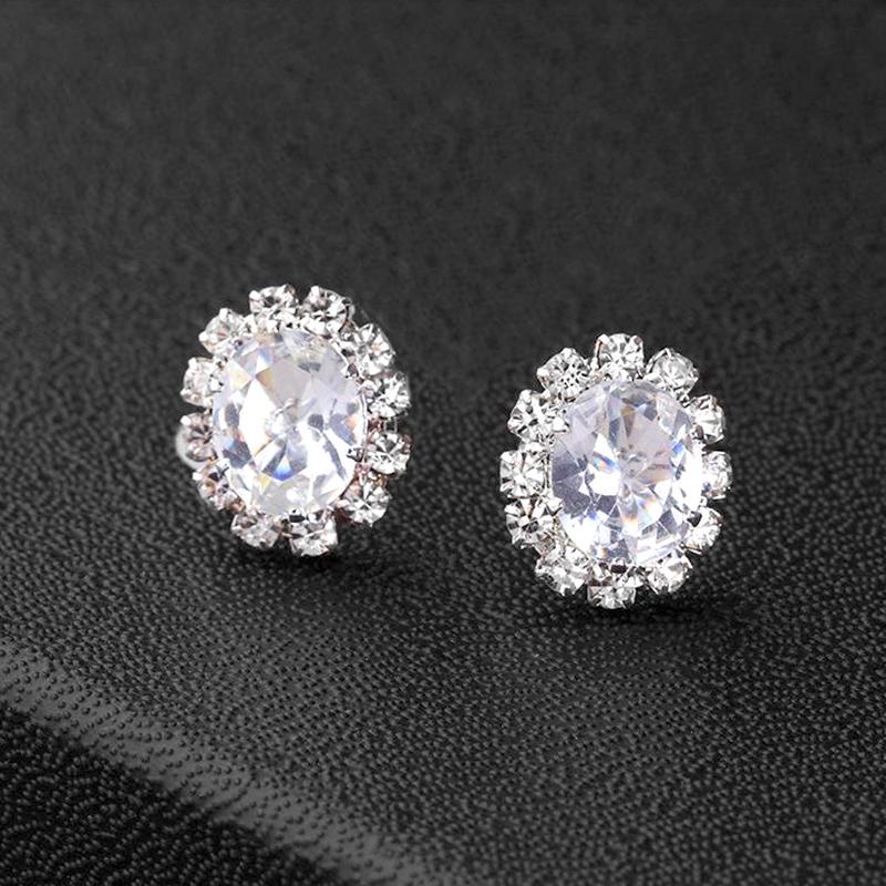 1Pair Jewelry Shiny Alloy/Plastic Charm Oval Colorful Zircon Crystal Stud Earrings Women