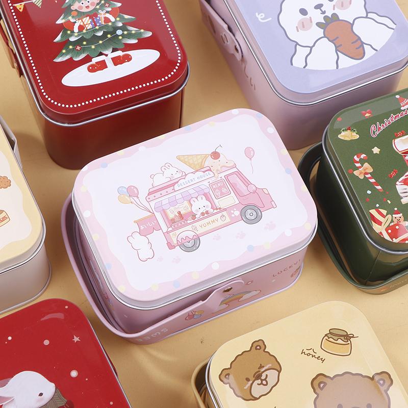 Рождественская жестяная коробка для печенья, подарочная упаковка, банка для конфет, контейнеры для хранения мультфильмов, сладкие праздничные принадлежности с ручкой