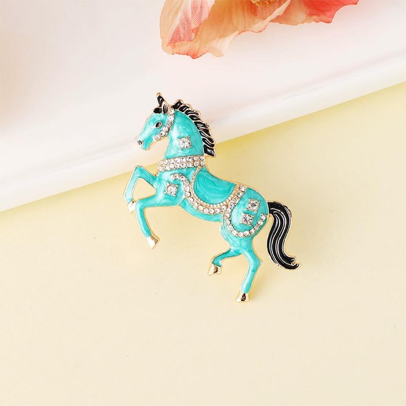 1Pc Enamel Gift Horse Brooch Cartoon Rhinestone Cute Alloy Pin