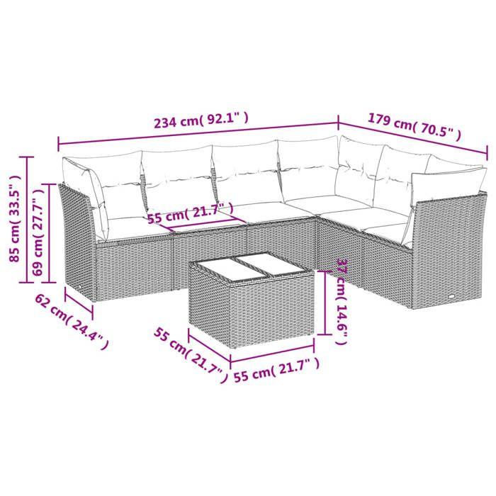 VidaXL Salon de Jardin avec Coussins 7 pcs, Canapés de Terrasse, Ensemble de Meubles de Patio, Mobilier d'Extérieur, Beige 3217688