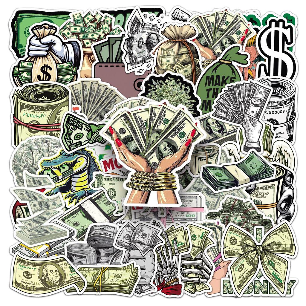 50 Cartoon Dollar Graffiti Stickers: Creative Money Symbol Decals for Cups, Phones, Computers, and Journals