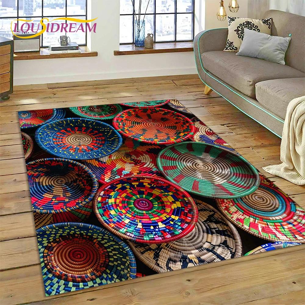 VIKAMA Colorful Flower Woven Art Mandala Rug, Non-Slip Carpet For Living Room, Bedroom, Sofa, Home Decor, Doormat