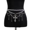 Acrylic Beads Cross Black Chain Belt Zinc Zinc Alloy Crystal Tassel Waistband  Cool Girls