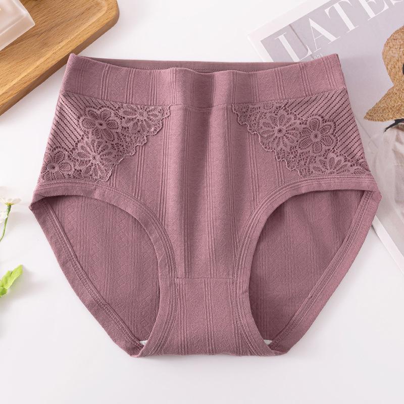 XL-5XL Women's High Waist Cotton Underwear Soft Brief Panties Full Coverage Women's Double-sided Lace Jacquard Underwear Underpants Briefs