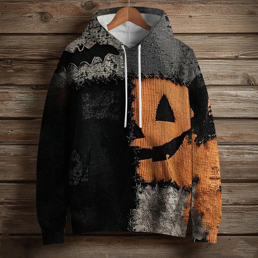 Женский модный пуловер с длинным рукавом, толстовка с капюшоном и карманом, с принтом на Хэллоуин