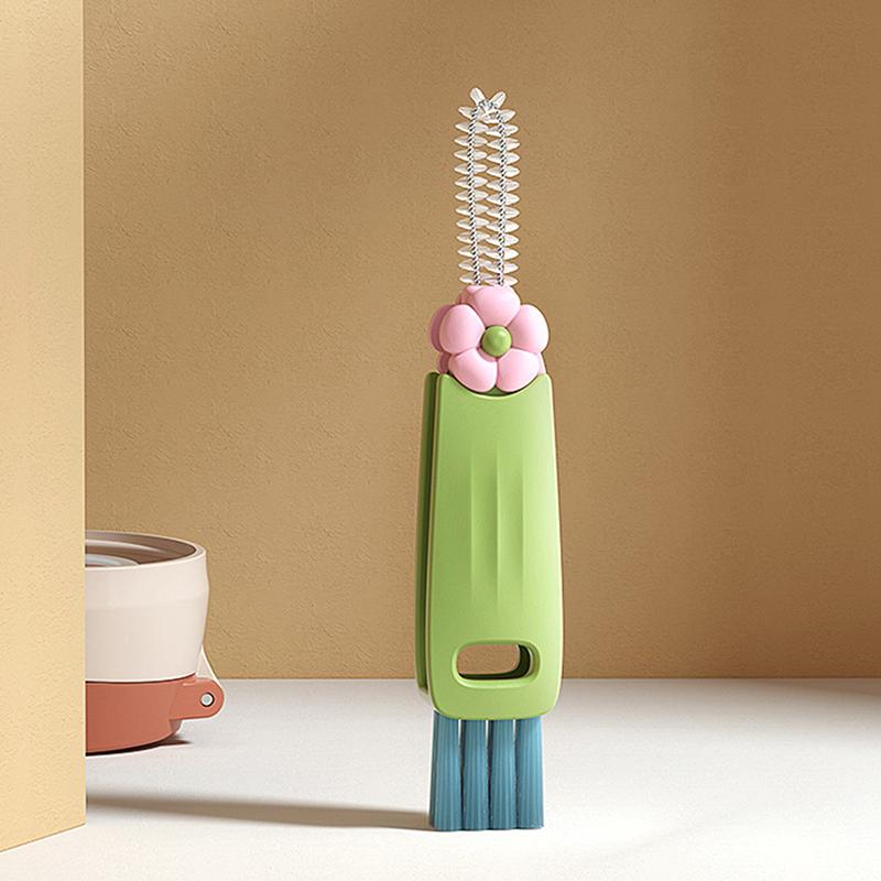 Щетка для крышки цветочной чашки, щетка для чистки пазов в углублениях чашек, щетка для чистки стаканов для воды «три в одном», щетка для чистки бутылок с трубочкой