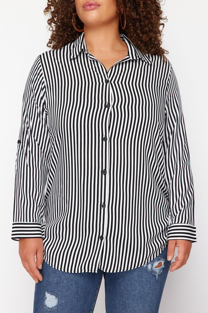 Women's Style Plus Size Black-White Striped Shirt
