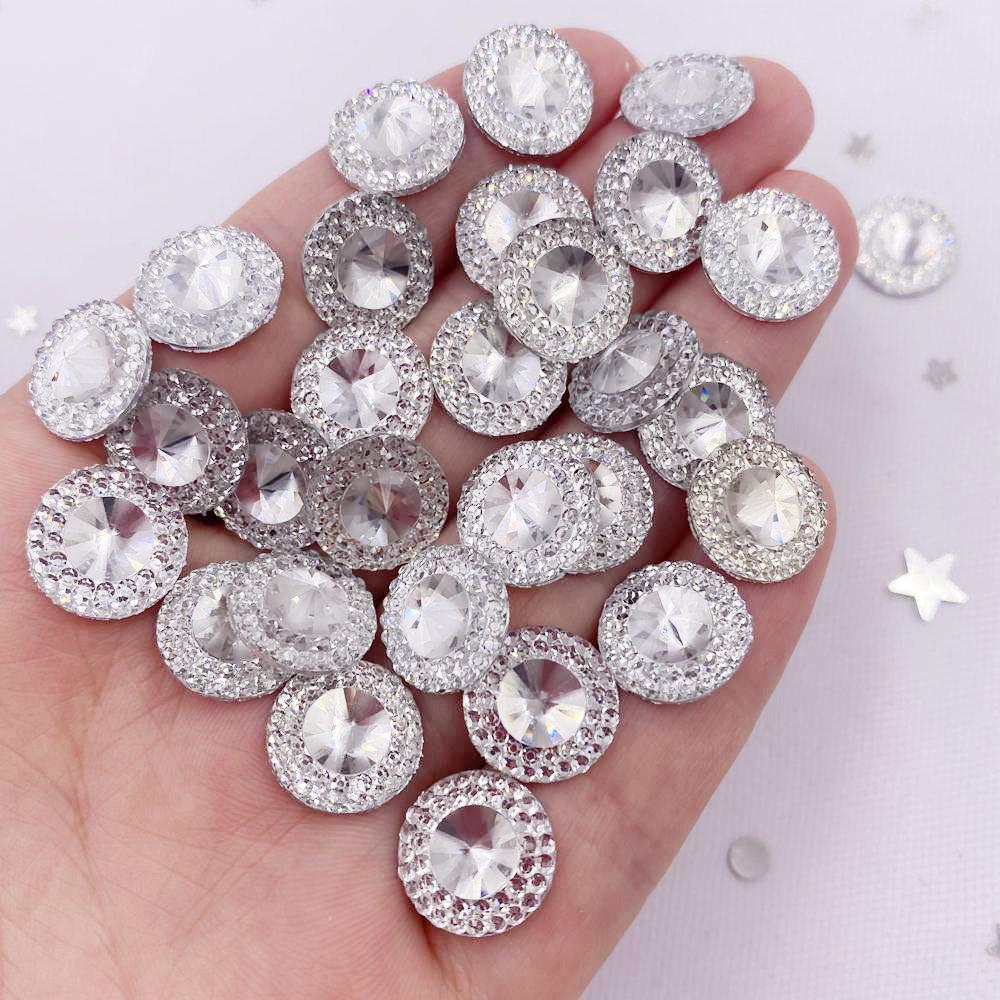 12mm 60pcs Resin Cute Clear Round Flatback Rhinestone DIY Wedding Applique Ornament Accessories Crafts
