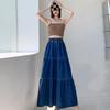 Cake Denim Skirt Women's Elastic High Waisted Solid Color A-line Skirt Commuting Harajuku Style 2025 Spring New Fashion