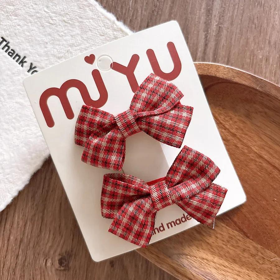 2 шт./компл., красные корейские модные детские заколки для волос для девочек, милые заколки-банты в горошек для детей, аксессуары для волос Hedawear