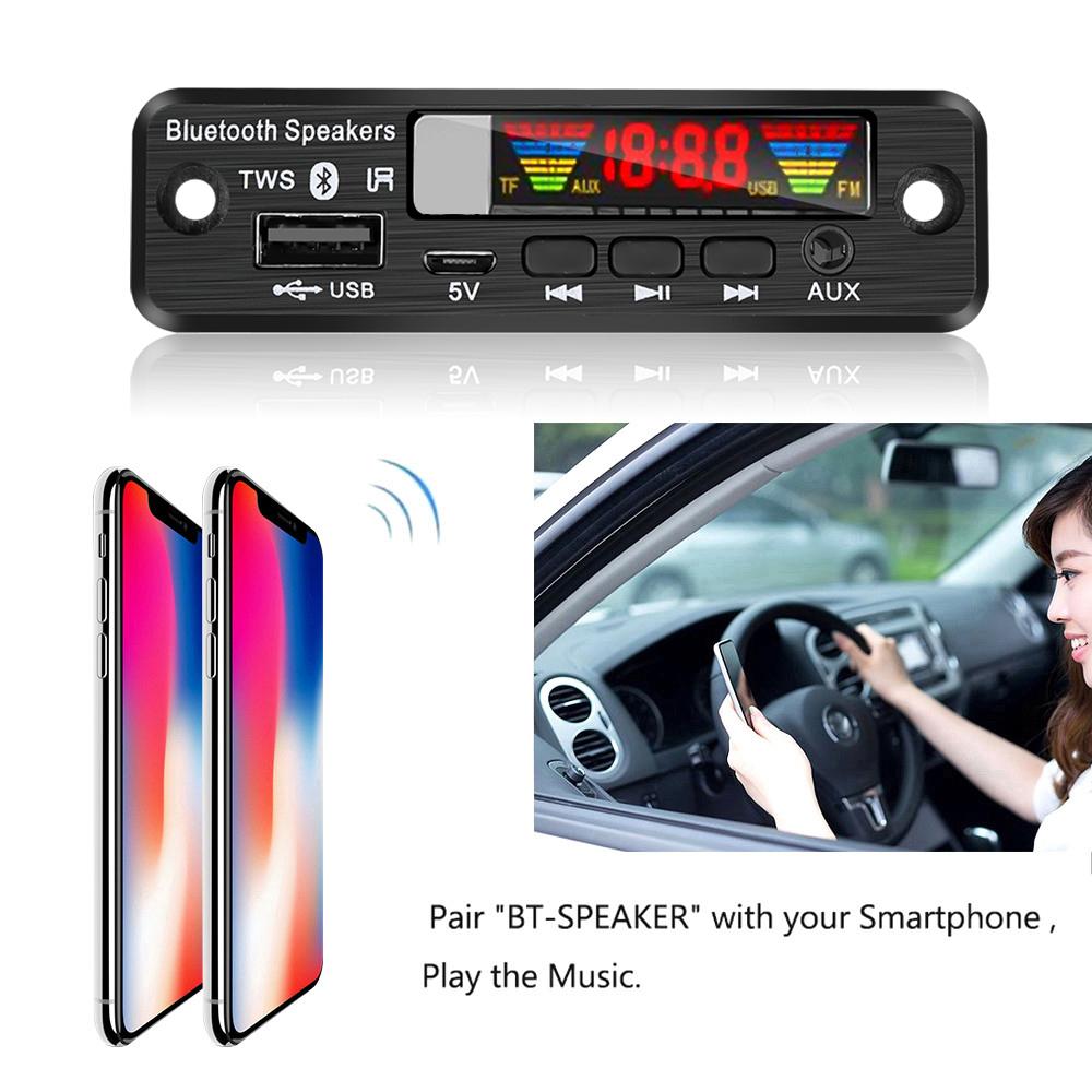 Автомобильный динамик Bluetooth Tws, плата декодера MP3 WMA, музыкальный плеер, модуль AUX, автомобильный FM-передатчик, аудиоусилитель, 5 В-12 В постоянного тока, поддержка USB TF SD LINE IN