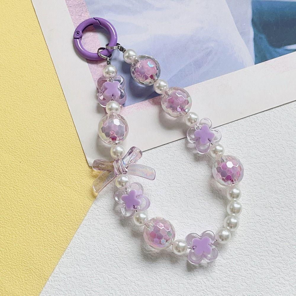 Beaded Beaded Phone Strap Wrist Strap Mobile Phone Lanyard Lovely Bow Phone Chain  Jewelry Gift