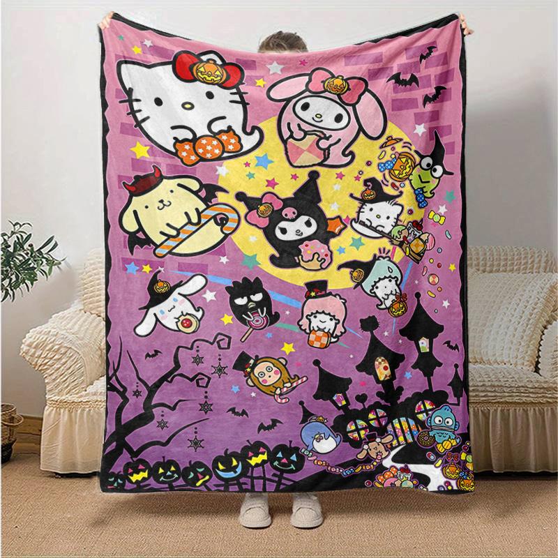 1pc Halloween Fun with Hello Kitty and Friends Themed Blanket, Seasonal Home Decorative Throw Blanket, Living Room, Travel, Camping, Car Blankets, Bea