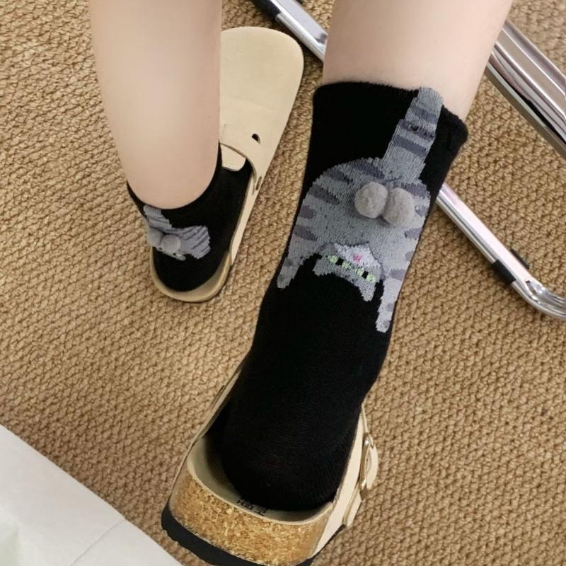Women's Socks Cotton Breathable Funny Socks with 3D Plush Balls Cute Cat Socks Socks