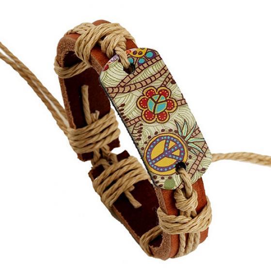 Женщины мужчины Винтаж Панк Стиль Пирограф Знак Мира Очарование Бесконечность Браслет