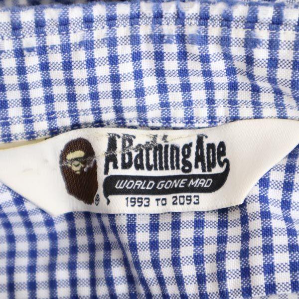 A Bathing Ape Клетчатая рубашка с длинным рукавом на пуговицах Синяя Мужская Б/у