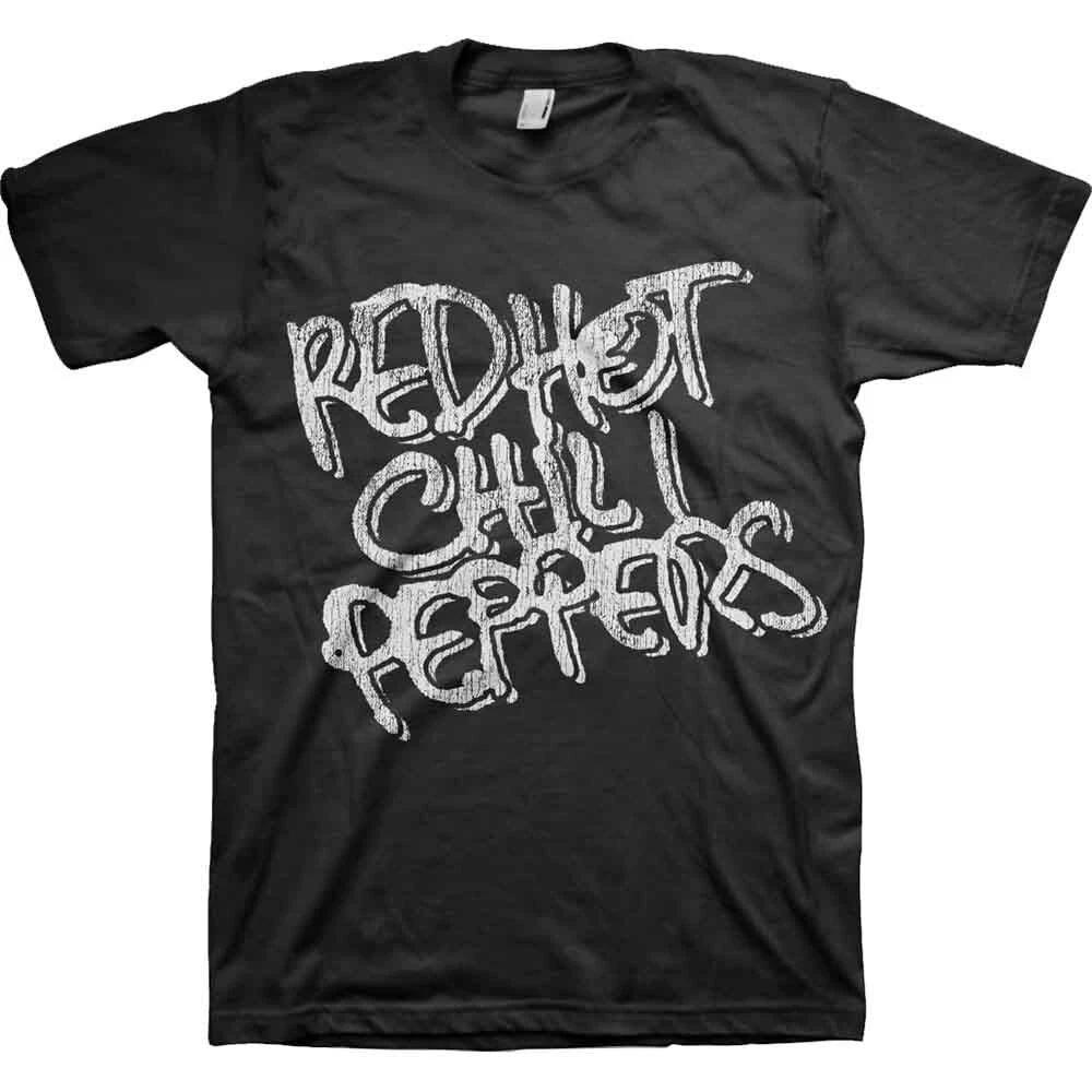 Red Hot Chili Peppers Black & White Logo T-Shirt Black New
