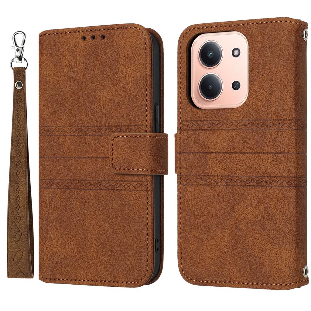 For Xiaomi Redmi 15C 4G (EU) (173mm)/15C 5G (EU) (173mm)/Poco C85 4G (173mm) Case Wallet Leather Imprinted Phone Cover with Wrist Strap