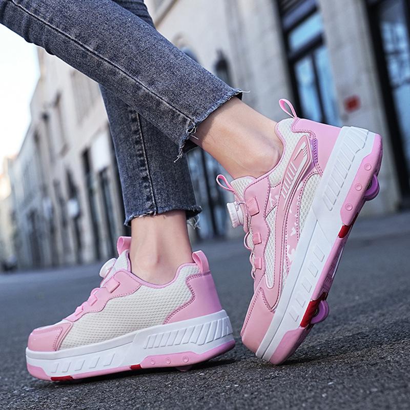 Обувь для бегства Четырехколесная может идти скользкая детская светящаяся обувь может уменьшаться взрывная обувь светодиодная светящаяся обувь белая Yo