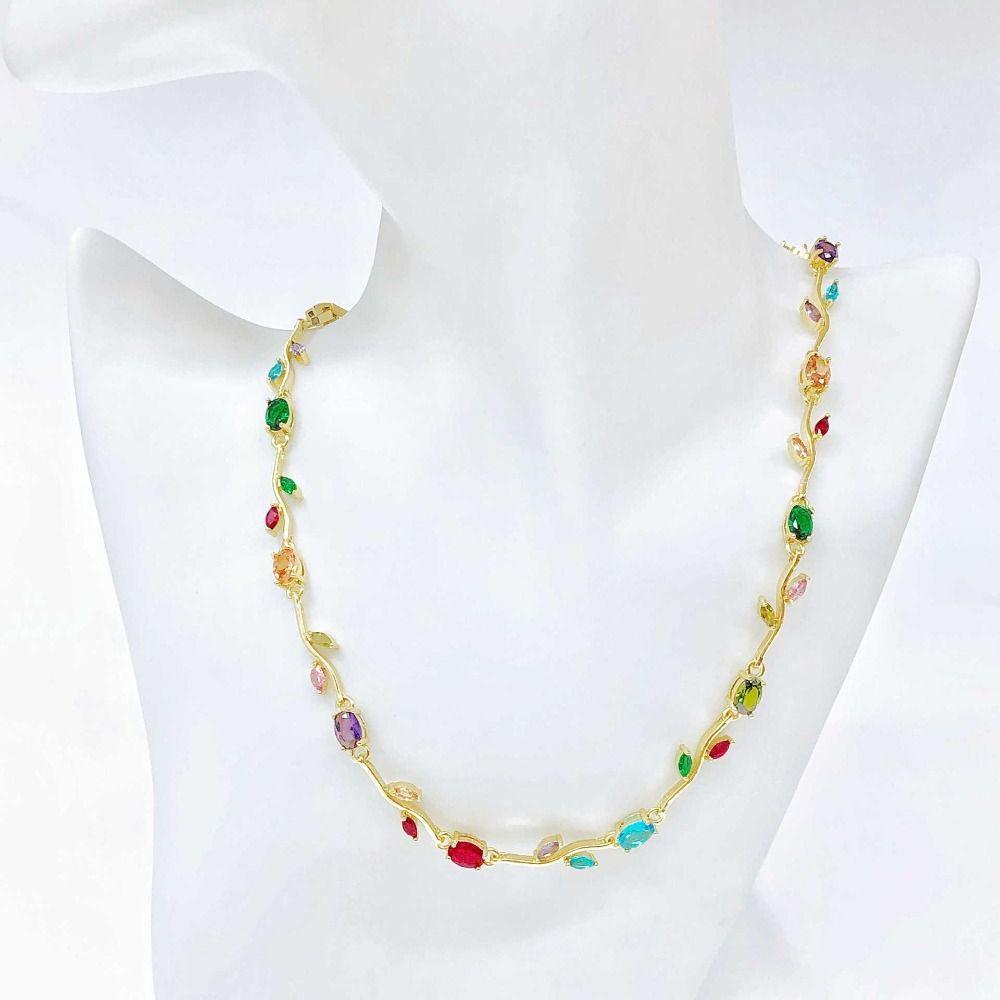 Multicolour Rose Flower Necklace Light Luxury Crystal Leaf Necklace Zircon Necklace  Women Girls