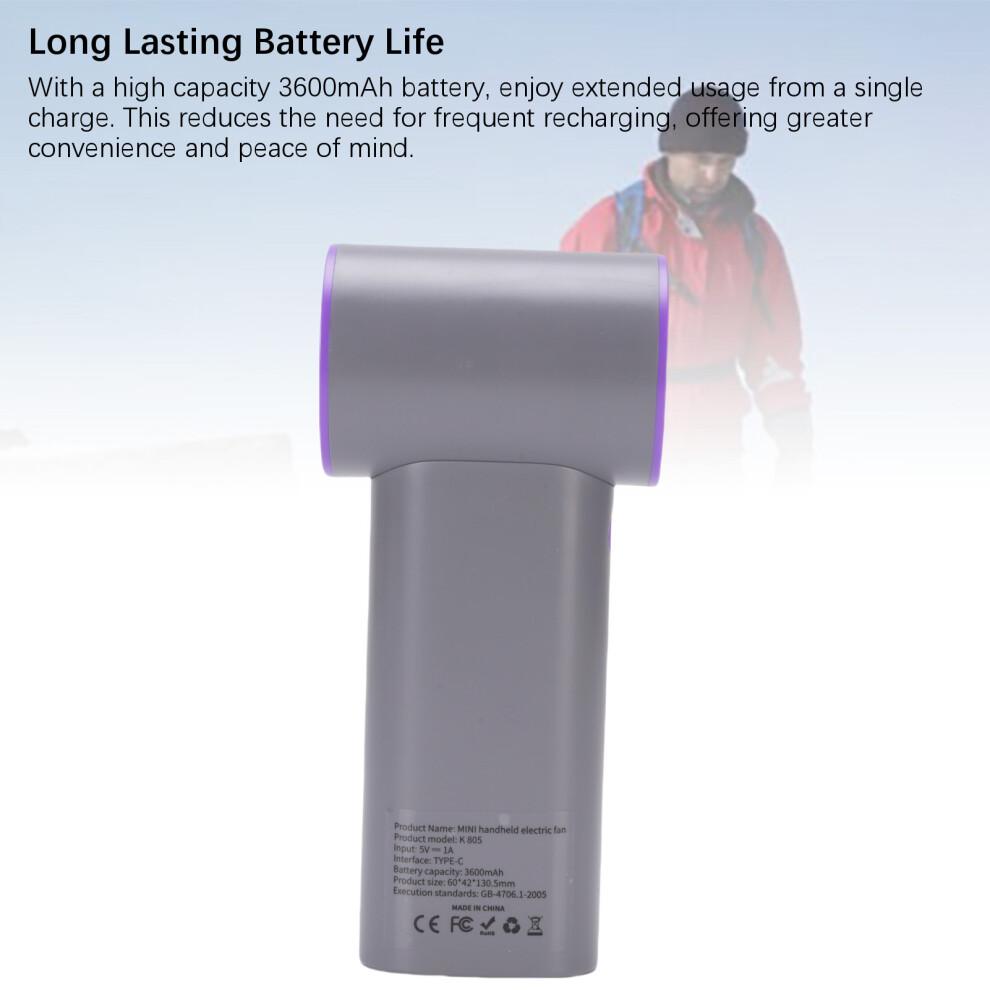 Portable Handheld Fan, Gray, 3600mAh, USB Rechargeable, Quiet & Adjustable