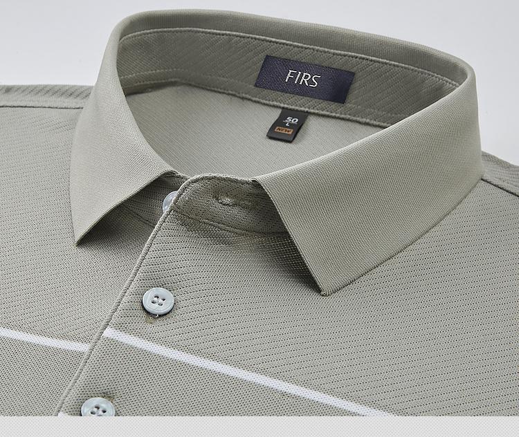 [Color woven stripe with smooth silk] Summer fashion casual lightweight breathable short sleeved polo shirt for men