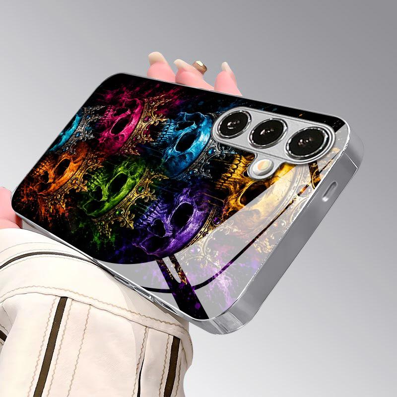 2D чехол для телефона с узором "Корона и Череп" для Samsung S26 S25 S24 S23 S22 S21 S20 A56 A36 A16 - Гальванизированная стеклянная защитная крышка