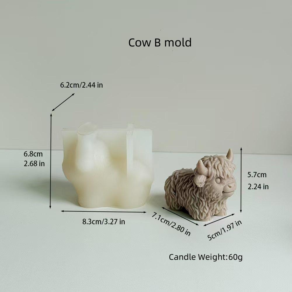 2 Styles Highland Yak Candle Mold Scottish Cow Animal Gypsum Silicone Mold Resin Casting Mold Home Ornament Crafts