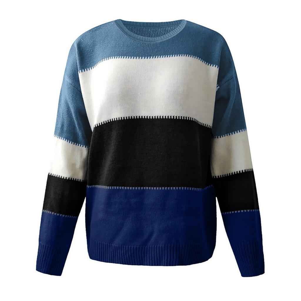 Women's  Autumn And Winter  New Round Neck Color Matching Comfortable Loose Sweater