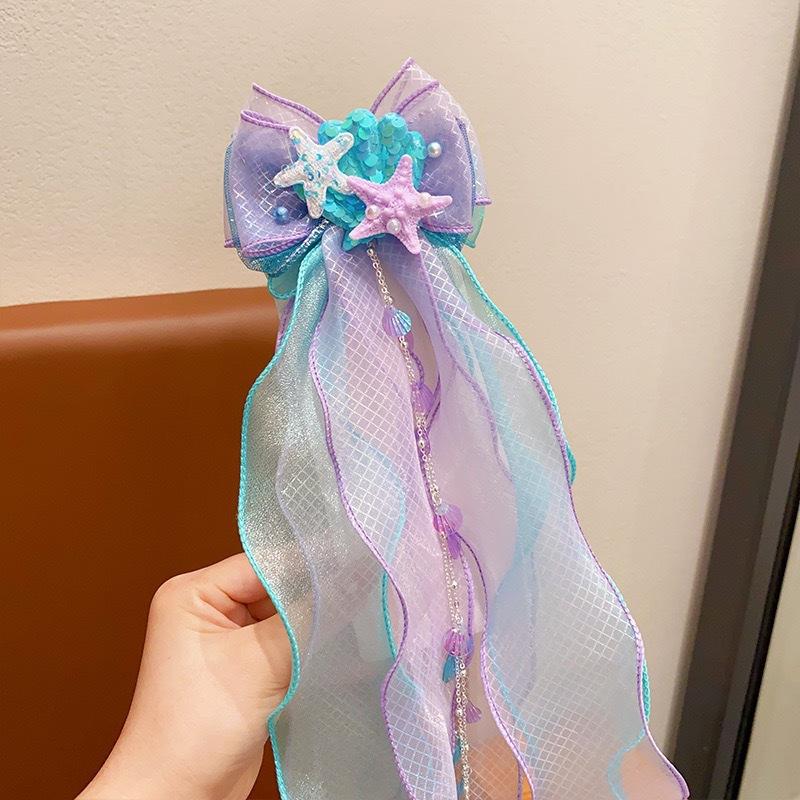 Mermaid headwear, children's princess bow, hairpin, girls' floating yarn, braided hair clip, mermaid maiden hair accessory