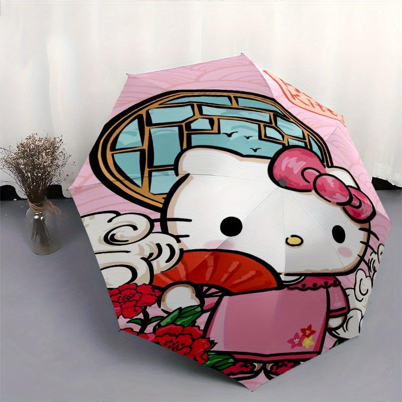 Ancient Style Hello Kitty Automatic Opening and Closing Umbrella - Small Umbrella Suitable for Various Occasions, Portable 3-Fold Small Umbrella for M