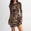 Мини-платье с леопардовым принтом для женщин, весна-лето, новые облегающие платья с длинным рукавом и круглым вырезом, модные винтажные платья для вечеринок и клубов