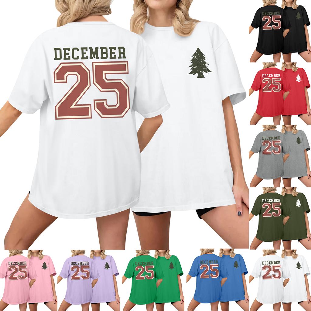 Women's Casual Printed T-Shirt Round Neck Pullover Short Sleeve Top