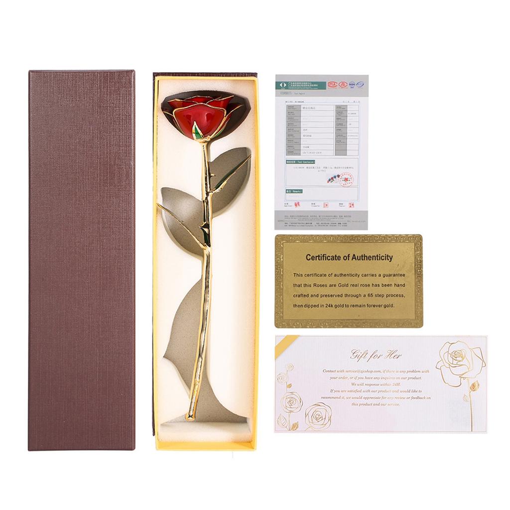 Long Stem Dipped 24k Gold Rose In Gift Box with Clear Display Stand Red Roses for Her