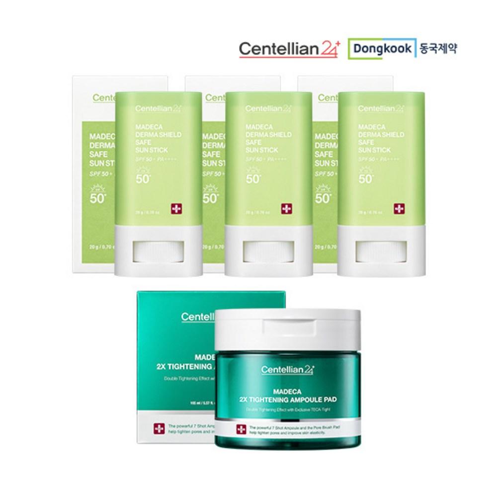 [Centellian 24] (Dongkook Pharmaceutical) Madeca Derma Shield Safe Sun Stick 20g 3 Packs + Double Tightening Ampoule Pads 60 Sheets