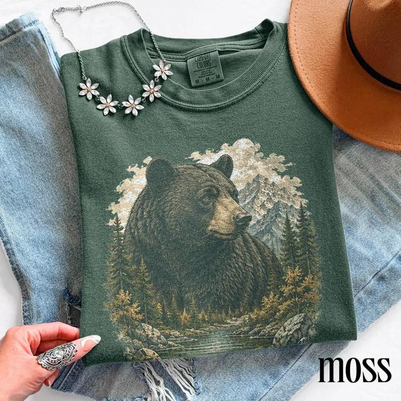 Vintage Grizzly Bear Graphic Comfort Tee Animal Shirt