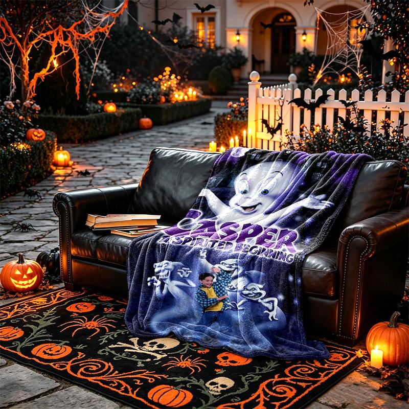 Purple Ghost CASPER Pattern Blanket, Cozy Blanket for All-Season Comfort on Sofas, Beds, Office, Car, Camping and Travel